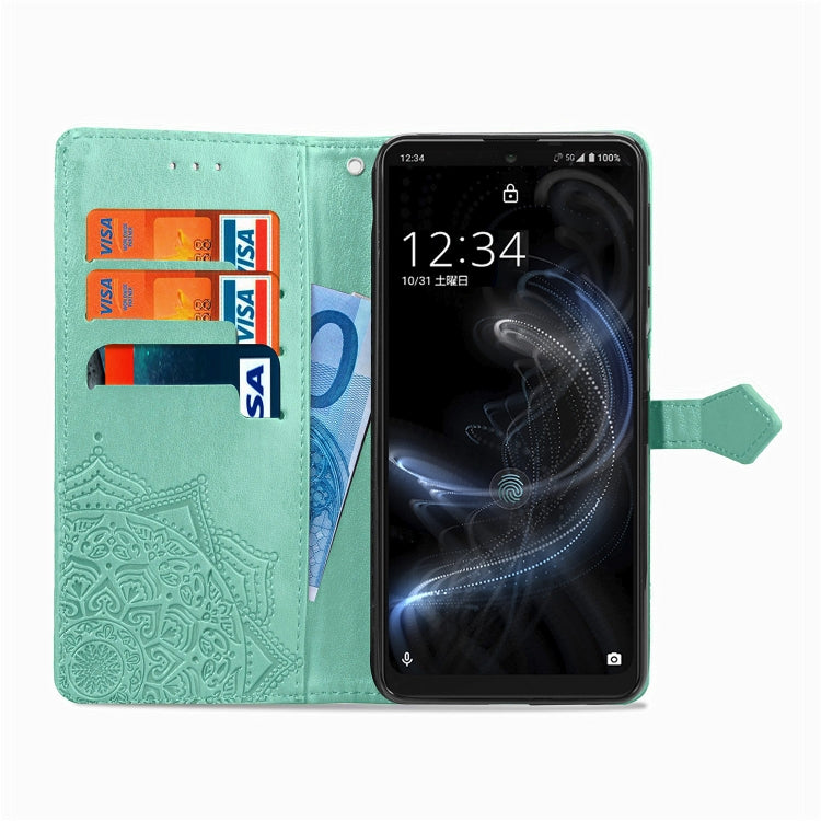 For Sharp Aquos Zero 5G Basic Embossed Mandala Pattern TPU + PU Horizontal Flip Leather Case with Holder & Three Card Slots & Wallet