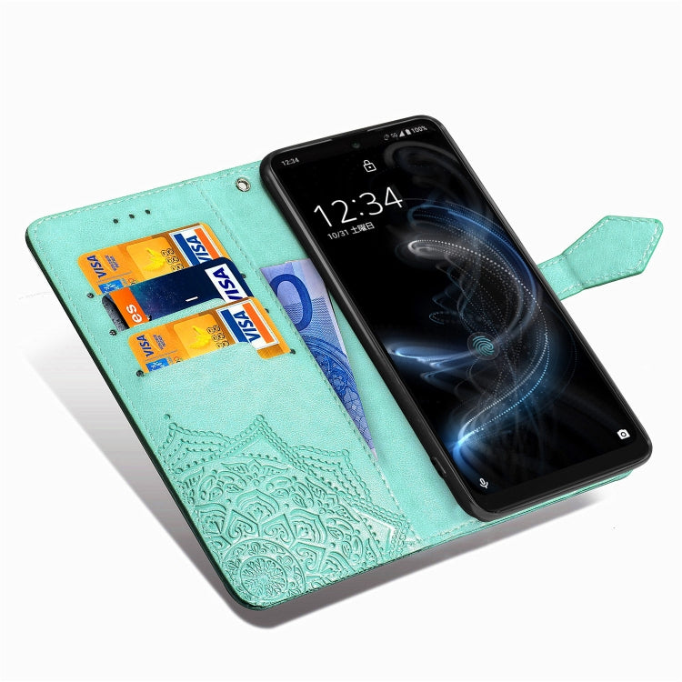 For Sharp Aquos Zero 5G Basic Embossed Mandala Pattern TPU + PU Horizontal Flip Leather Case with Holder & Three Card Slots & Wallet