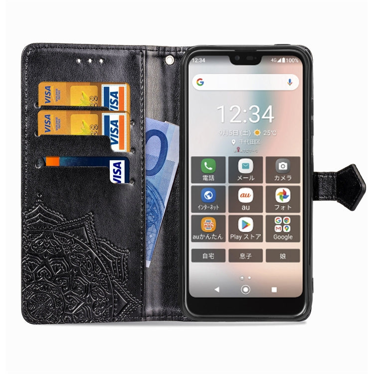 For Kyocera Gratina KYV48 Embossed Mandala Pattern TPU + PU Horizontal Flip Leather Case with Holder & Three Card Slots & Wallet