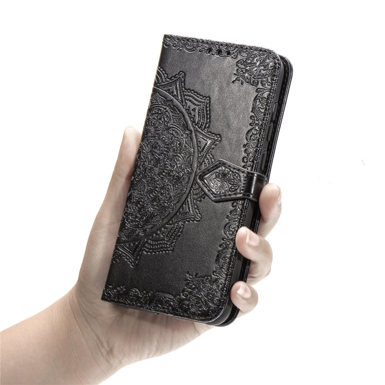 For Kyocera Gratina KYV48 Embossed Mandala Pattern TPU + PU Horizontal Flip Leather Case with Holder & Three Card Slots & Wallet