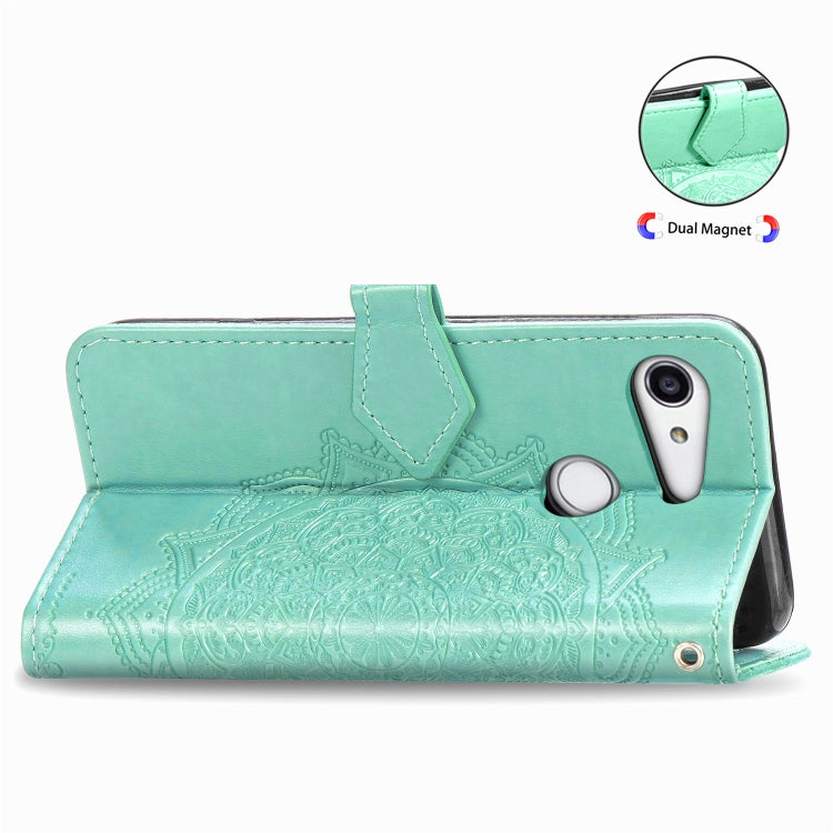 For Kyocera Gratina KYV48 Embossed Mandala Pattern TPU + PU Horizontal Flip Leather Case with Holder & Three Card Slots & Wallet