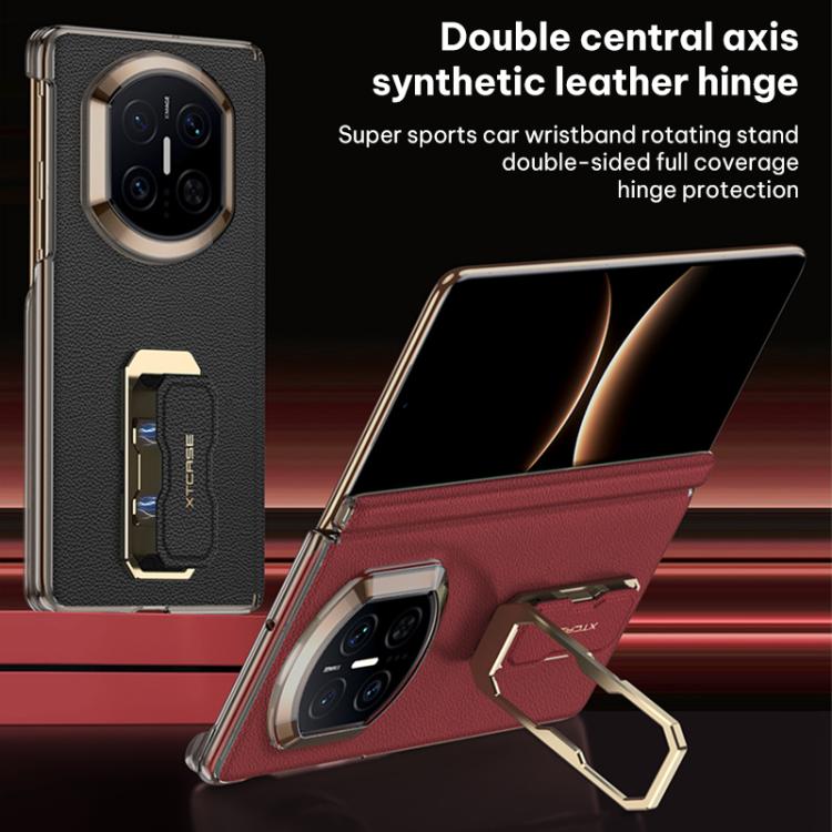 For Huawei Mate X7 GKK Dual-Center Leather Hinge Phone Case with Supercar Wristband Rotating Holder