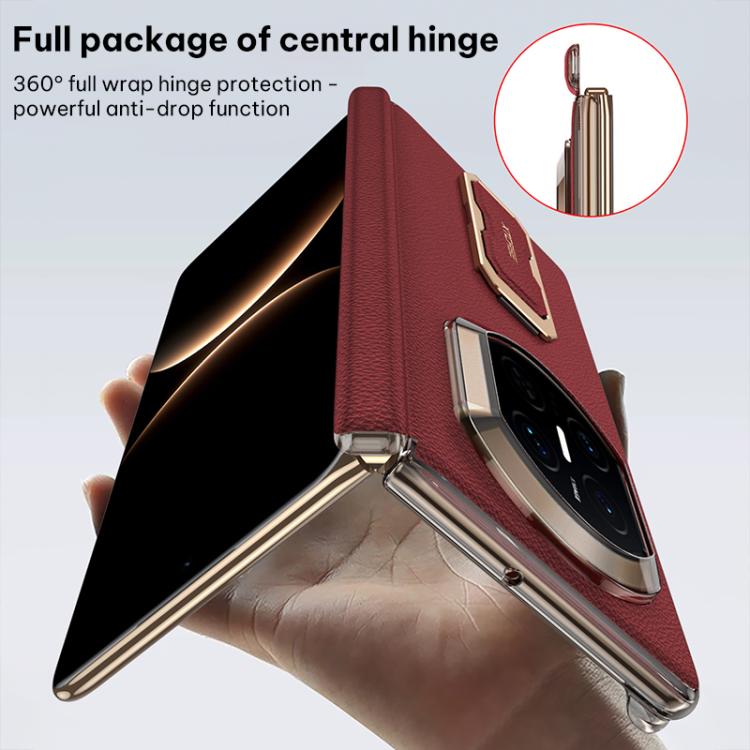 For Huawei Mate X7 GKK Dual-Center Leather Hinge Phone Case with Supercar Wristband Rotating Holder