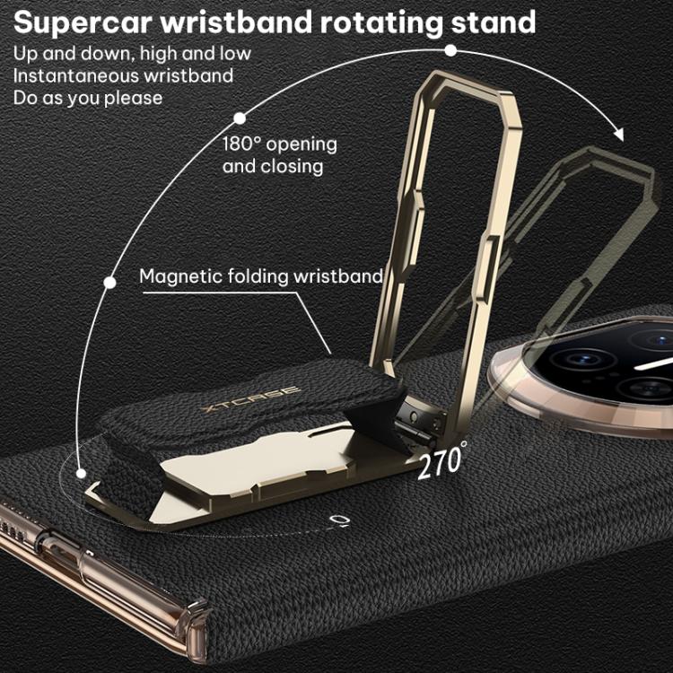 For Huawei Mate X7 GKK Dual-Center Leather Hinge Phone Case with Supercar Wristband Rotating Holder