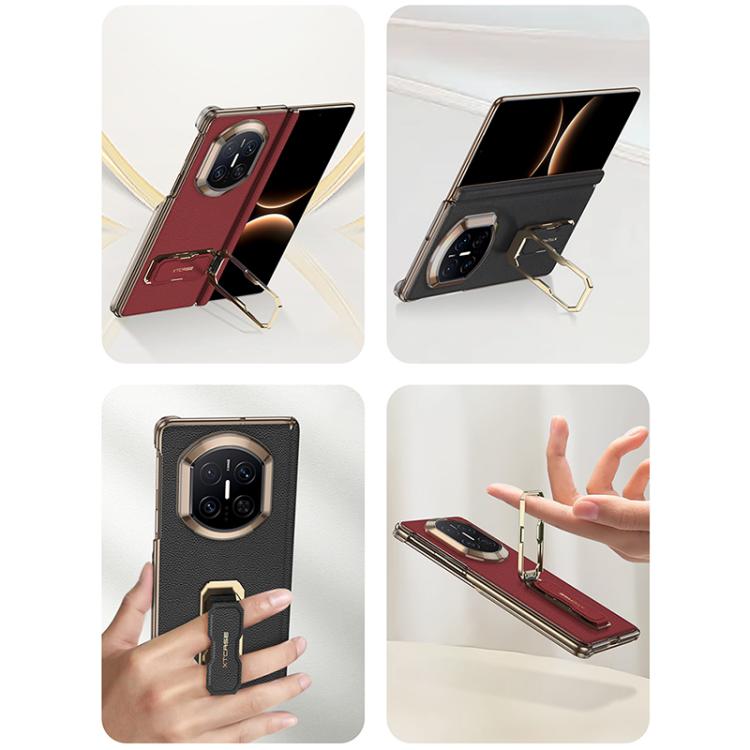 For Huawei Mate X7 GKK Dual-Center Leather Hinge Phone Case with Supercar Wristband Rotating Holder