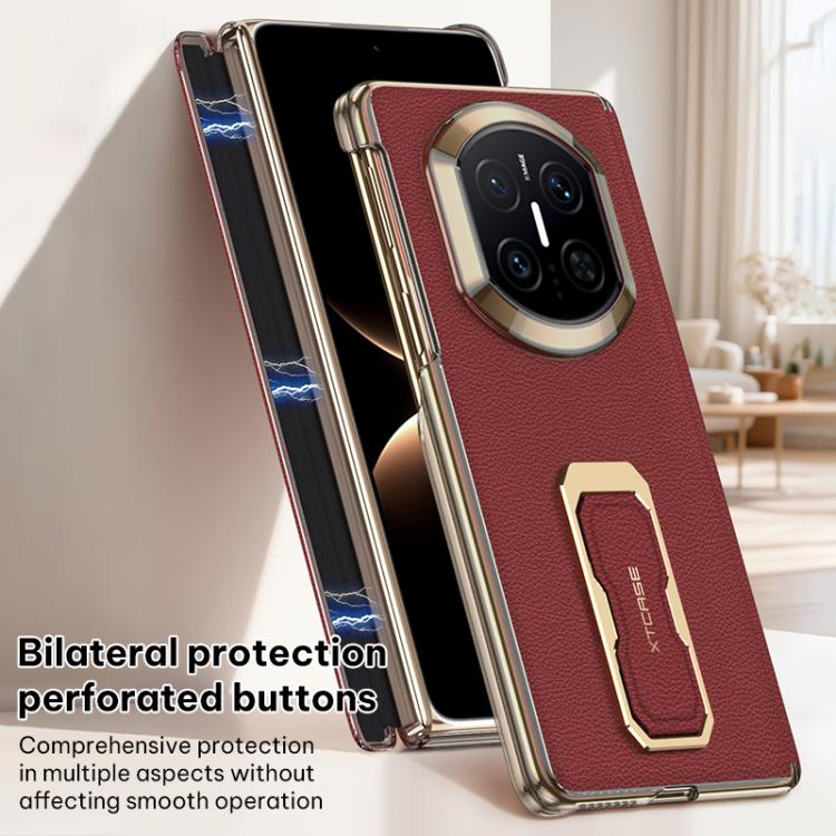For Huawei Mate X7 GKK Dual-Center Leather Hinge Phone Case with Supercar Wristband Rotating Holder