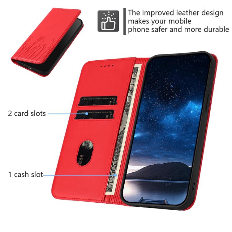 For iPhone 17 Pro Max Tulips Butterfly Pattern Magnetic Vegan Leather Phone Case