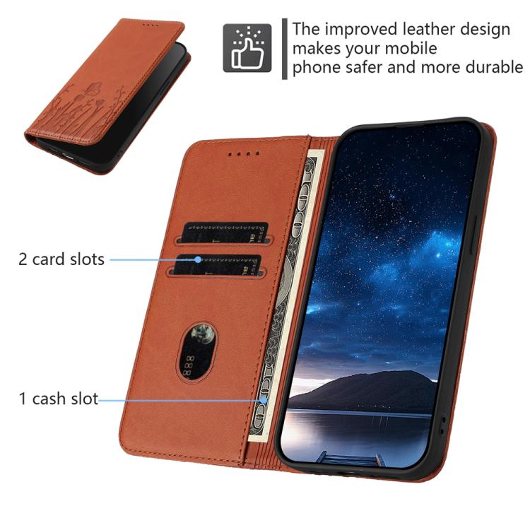 For iPhone 17 Pro Max Tulips Butterfly Pattern Magnetic Vegan Leather Phone Case