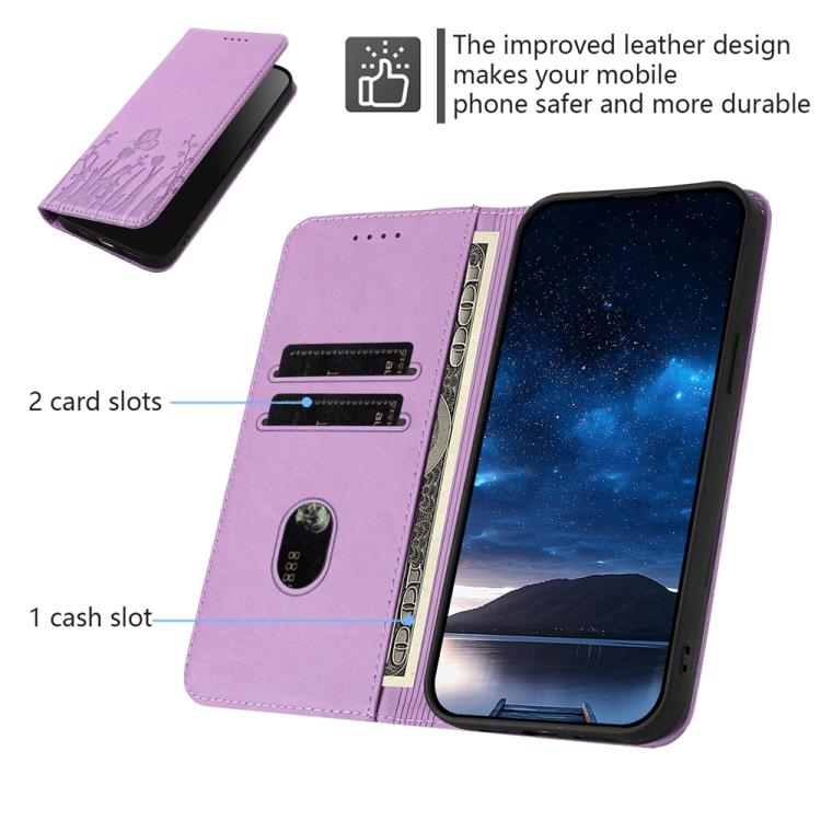 For iPhone 17 Pro Tulips Butterfly Pattern Magnetic Vegan Leather Phone Case