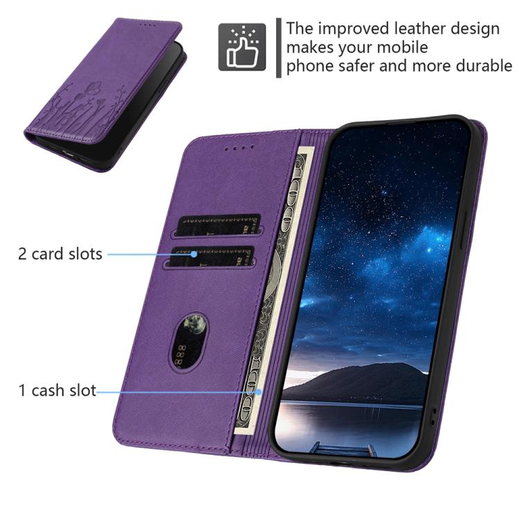 For iPhone 17 Tulips Butterfly Pattern Magnetic Vegan Leather Phone Case