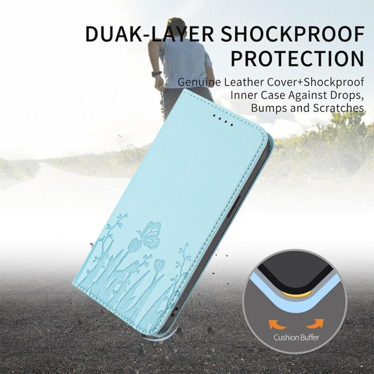 For iPhone 16 Plus Tulips Butterfly Pattern Magnetic Vegan Leather Phone Case