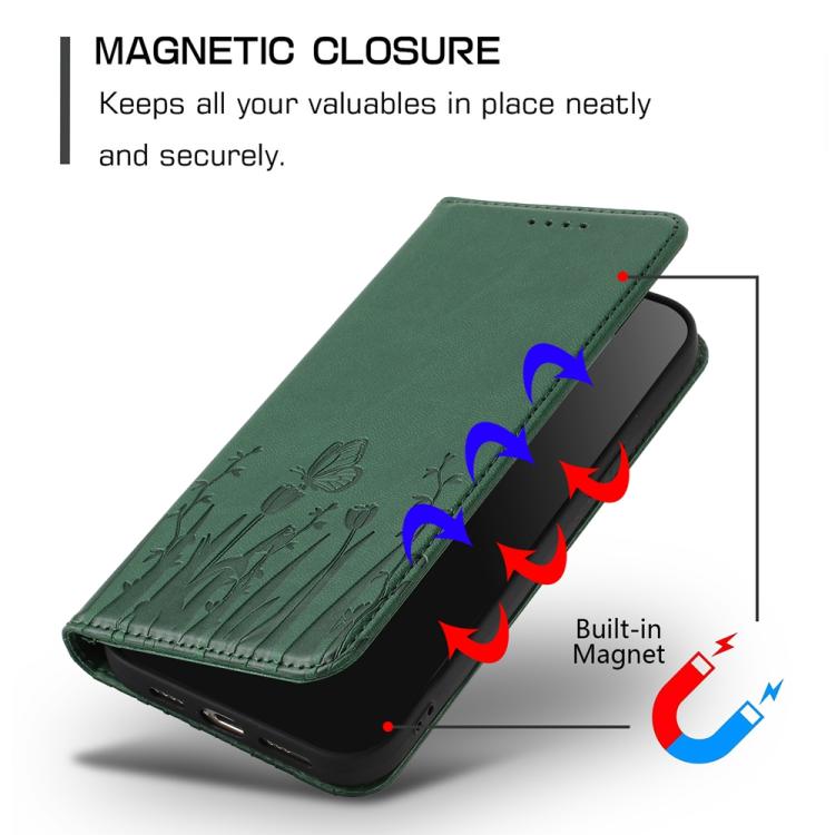 For iPhone 14 Pro Max Tulips Butterfly Pattern Magnetic Vegan Leather Phone Case