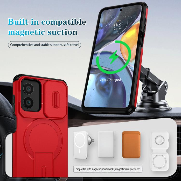 For Motorola Moto G Play 4G 2024 / G22 Sliding Camshield MagSafe Holder Phone Case