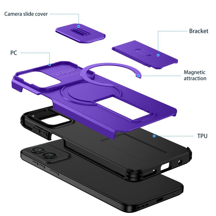 For Motorola Moto G Play 4G 2024 / G22 Sliding Camshield MagSafe Holder Phone Case