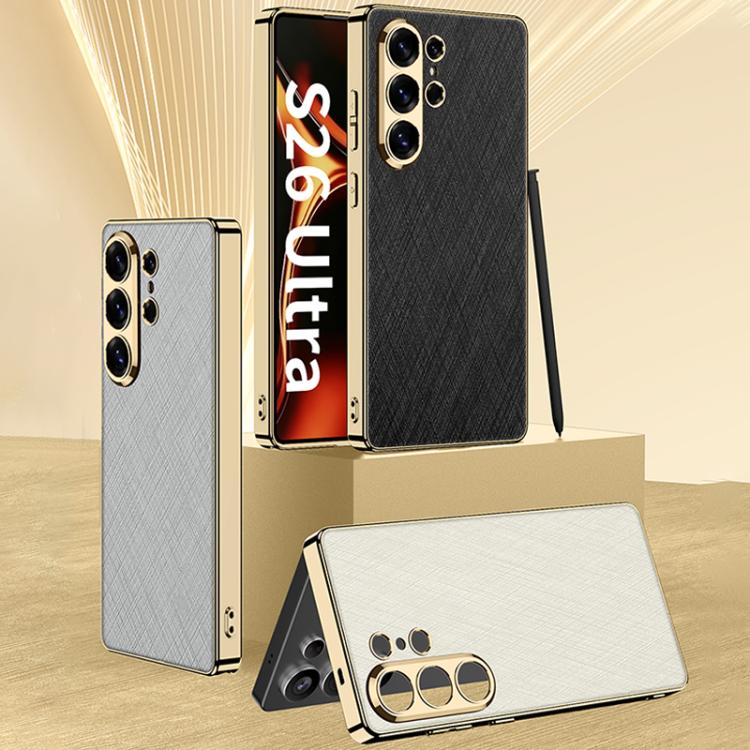 For Samsung Galaxy S26 Ultra 5G GKK Plating Leather Silver Brocade Phone Case