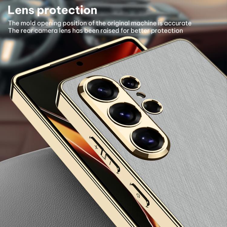 For Samsung Galaxy S26 Ultra 5G GKK Plating Leather Silver Brocade Phone Case