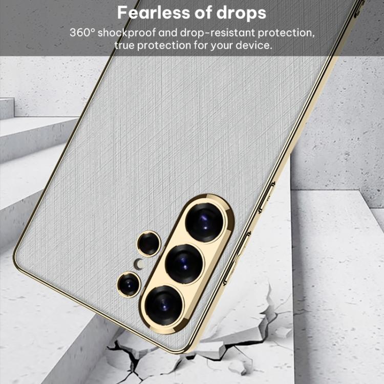 For Samsung Galaxy S26 Ultra 5G GKK Plating Leather Silver Brocade Phone Case