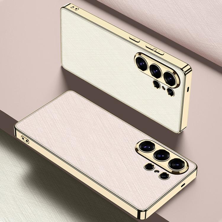 For Samsung Galaxy S26 Ultra 5G GKK Plating Leather Silver Brocade Phone Case