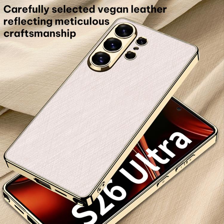 For Samsung Galaxy S26 Ultra 5G GKK Plating Leather Silver Brocade Phone Case