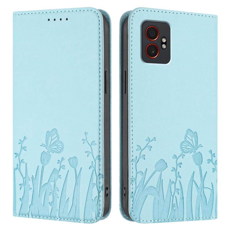 For Samsung Galaxy XCover7 Pro Tulips Butterfly Pattern Magnetic Vegan Leather Phone Case