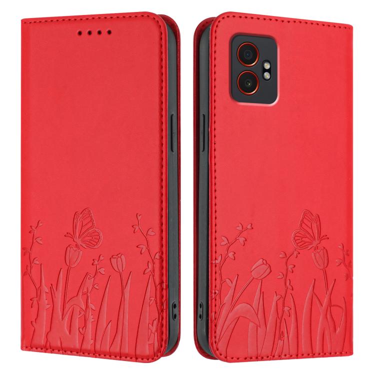 For Samsung Galaxy XCover7 Pro Tulips Butterfly Pattern Magnetic Vegan Leather Phone Case