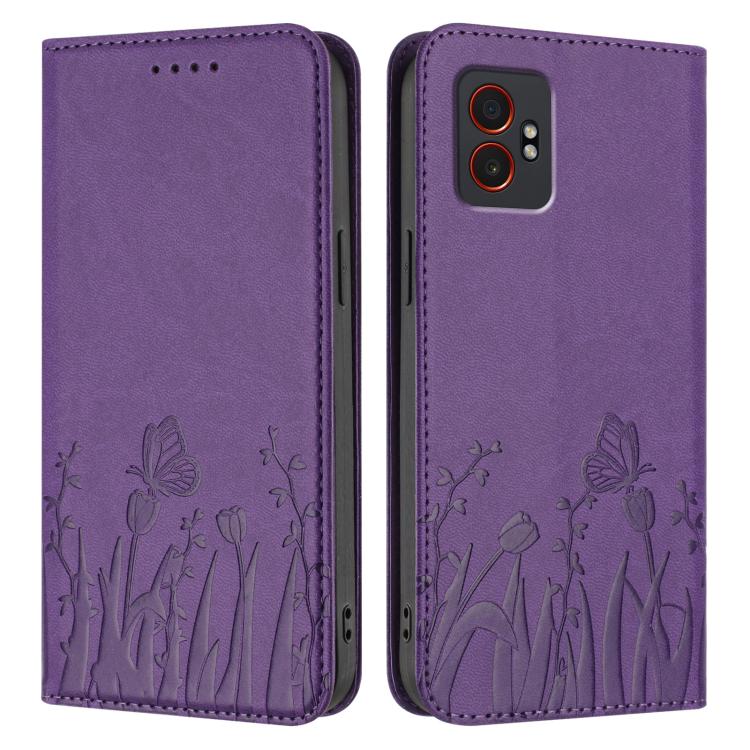 For Samsung Galaxy XCover7 Pro Tulips Butterfly Pattern Magnetic Vegan Leather Phone Case