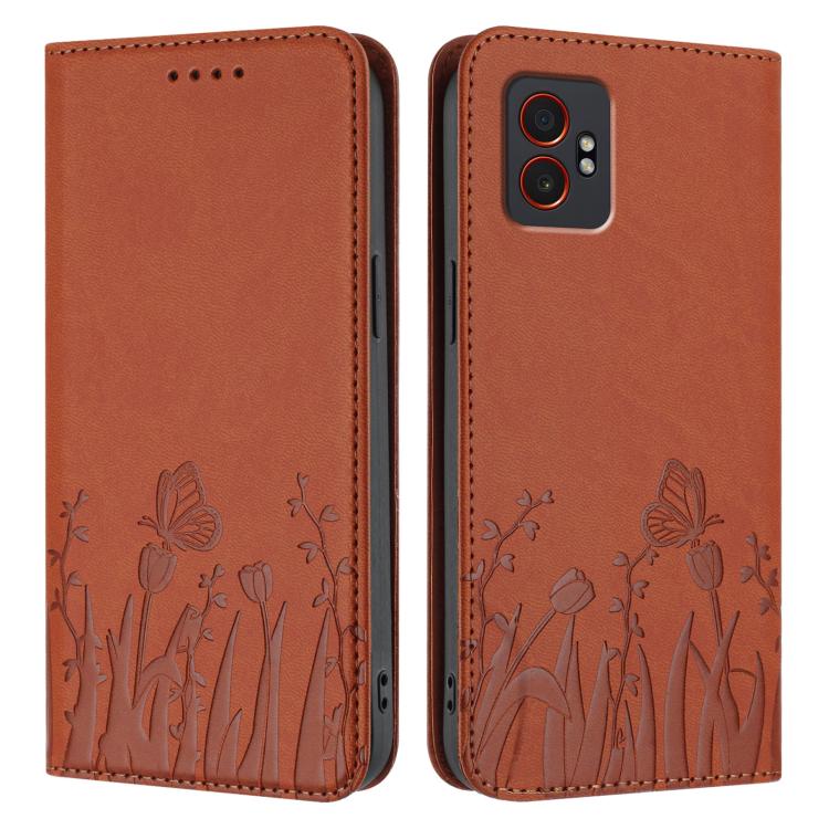 For Samsung Galaxy XCover7 Pro Tulips Butterfly Pattern Magnetic Vegan Leather Phone Case