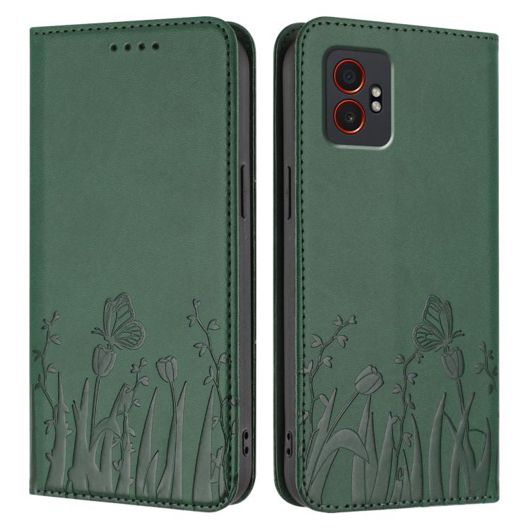 For Samsung Galaxy XCover7 Pro Tulips Butterfly Pattern Magnetic Vegan Leather Phone Case