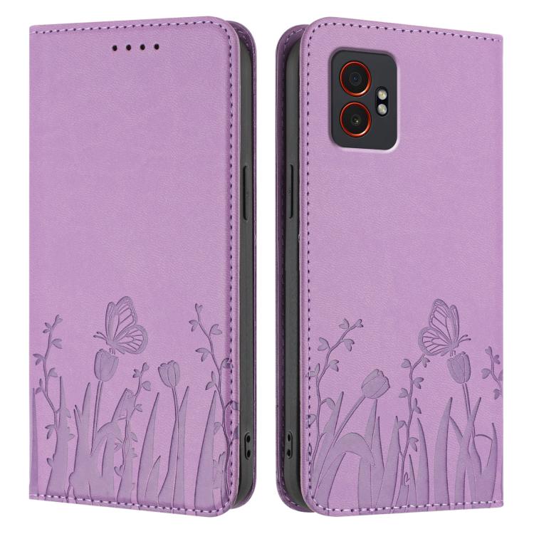 For Samsung Galaxy XCover7 Pro Tulips Butterfly Pattern Magnetic Vegan Leather Phone Case