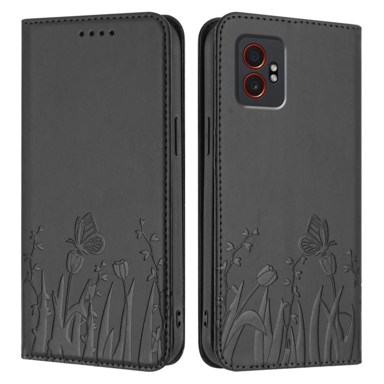 For Samsung Galaxy XCover7 Pro Tulips Butterfly Pattern Magnetic Vegan Leather Phone Case