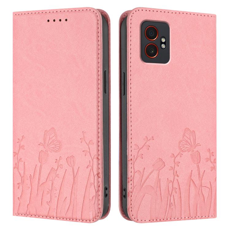 For Samsung Galaxy XCover7 Pro Tulips Butterfly Pattern Magnetic Vegan Leather Phone Case