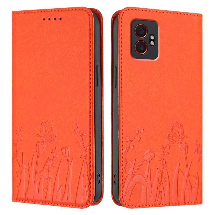 For Samsung Galaxy XCover7 Pro Tulips Butterfly Pattern Magnetic Vegan Leather Phone Case