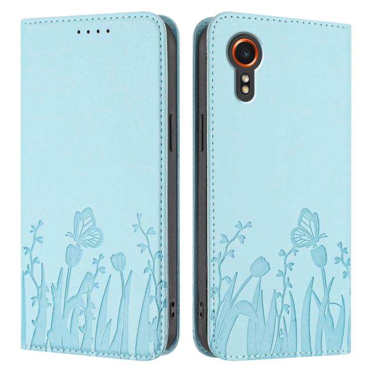 For Samsung Galaxy XCover7 Tulips Butterfly Pattern Magnetic Vegan Leather Phone Case