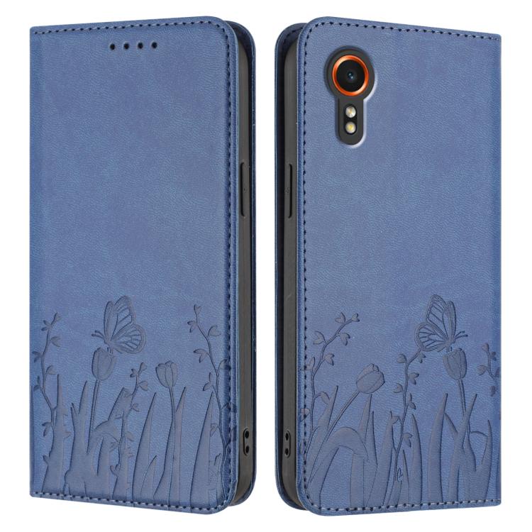 For Samsung Galaxy XCover7 Tulips Butterfly Pattern Magnetic Vegan Leather Phone Case