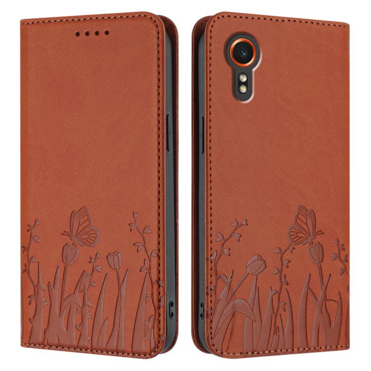 For Samsung Galaxy XCover7 Tulips Butterfly Pattern Magnetic Vegan Leather Phone Case