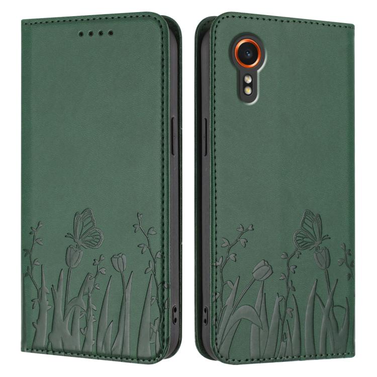 For Samsung Galaxy XCover7 Tulips Butterfly Pattern Magnetic Vegan Leather Phone Case