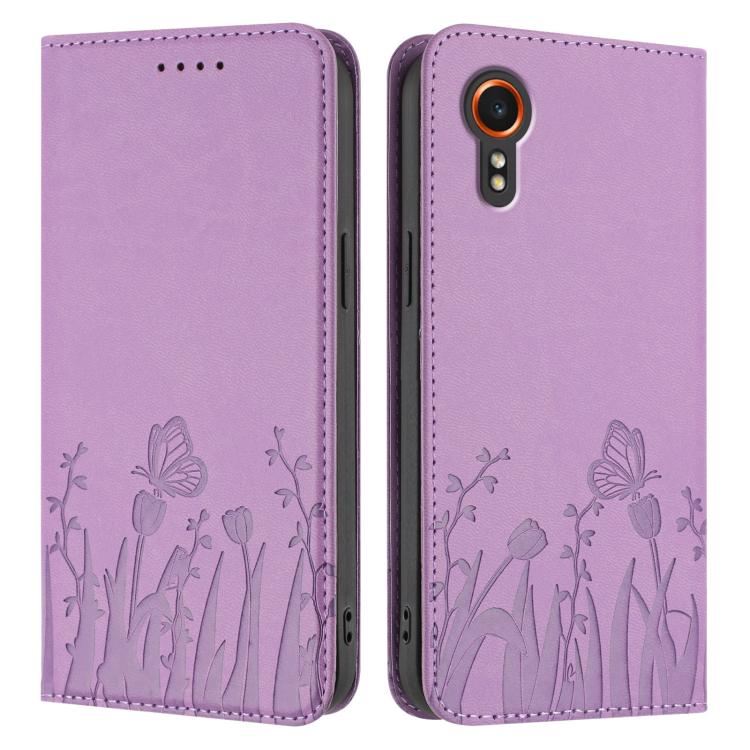 For Samsung Galaxy XCover7 Tulips Butterfly Pattern Magnetic Vegan Leather Phone Case