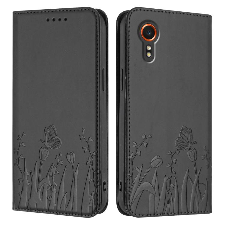 For Samsung Galaxy XCover7 Tulips Butterfly Pattern Magnetic Vegan Leather Phone Case