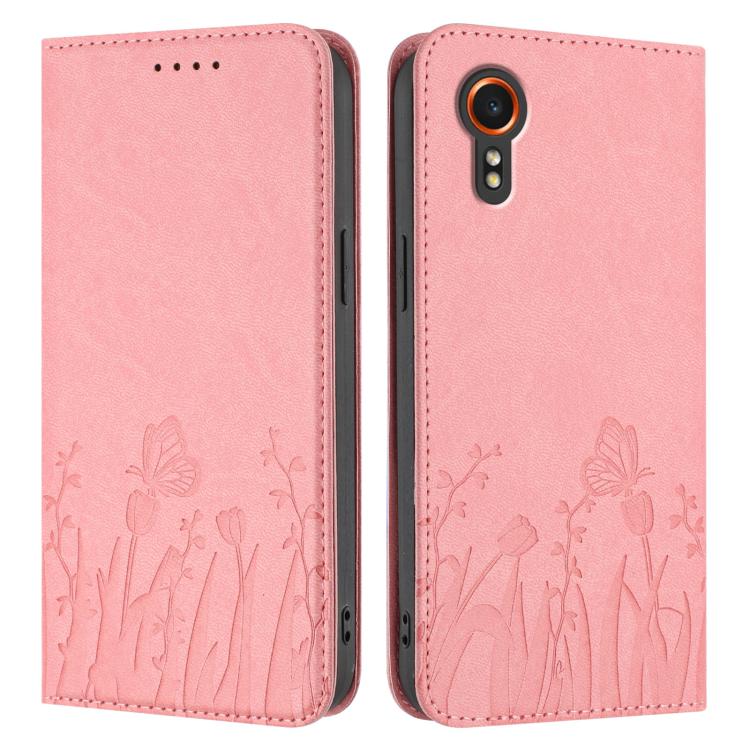 For Samsung Galaxy XCover7 Tulips Butterfly Pattern Magnetic Vegan Leather Phone Case