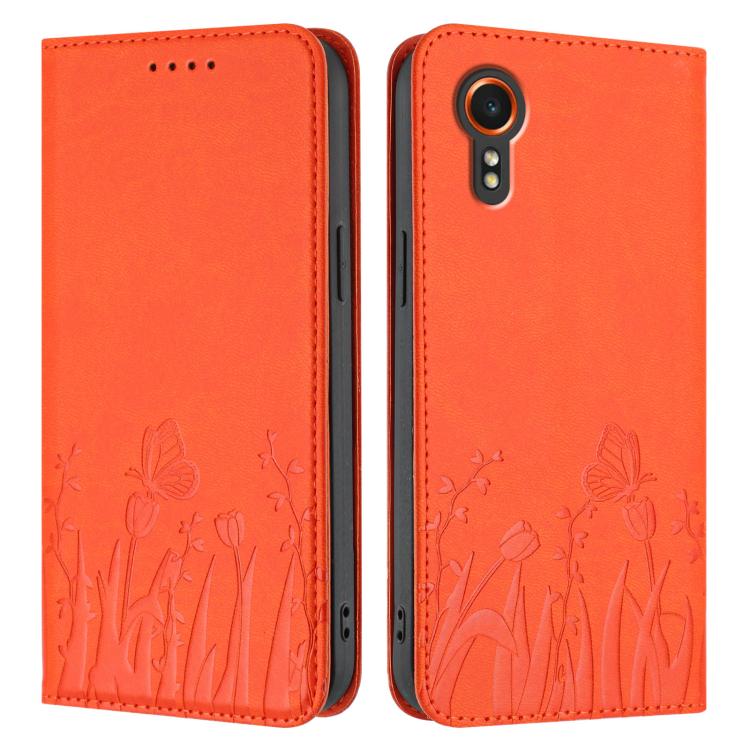 For Samsung Galaxy XCover7 Tulips Butterfly Pattern Magnetic Vegan Leather Phone Case