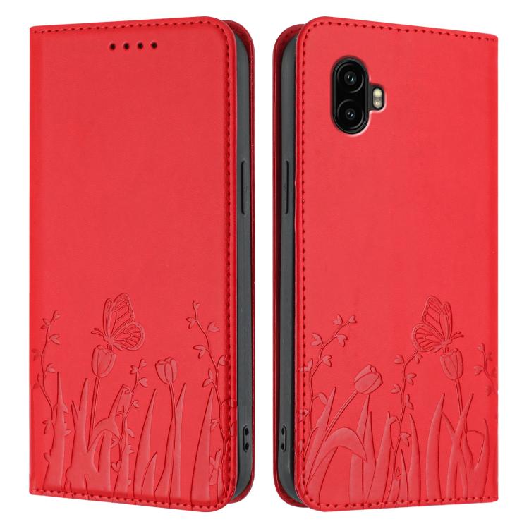 For Samsung Galaxy XCover6 Pro Tulips Butterfly Pattern Magnetic Vegan Leather Phone Case