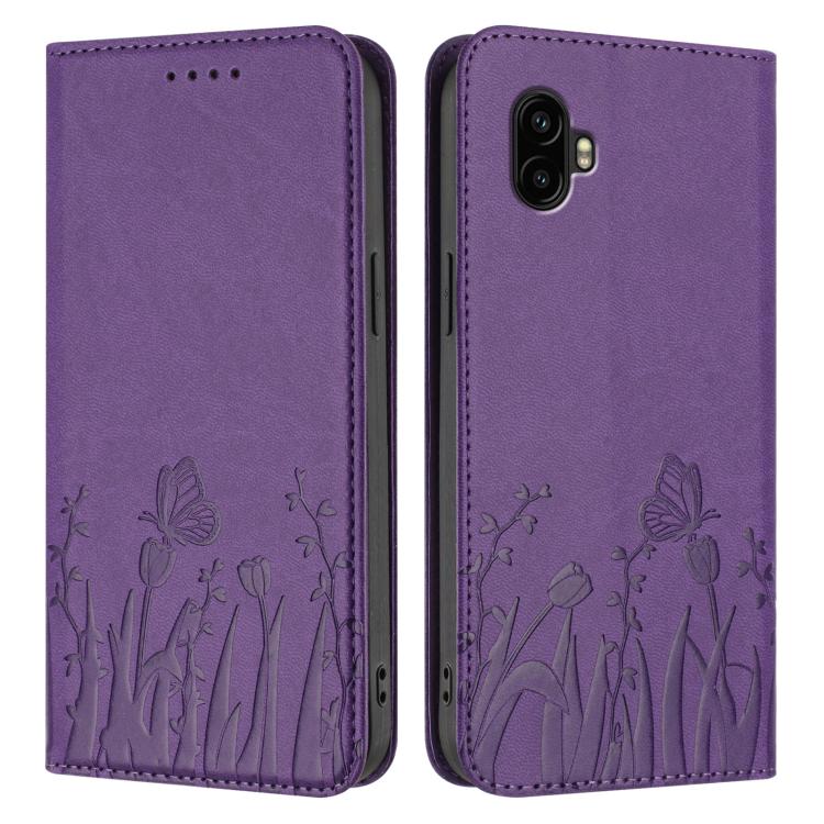 For Samsung Galaxy XCover6 Pro Tulips Butterfly Pattern Magnetic Vegan Leather Phone Case