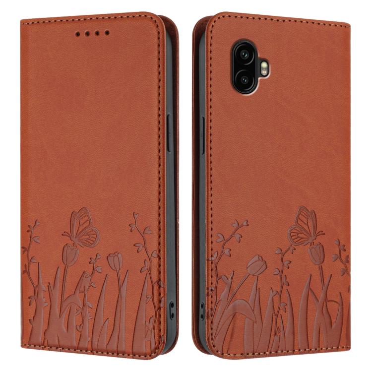 For Samsung Galaxy XCover6 Pro Tulips Butterfly Pattern Magnetic Vegan Leather Phone Case