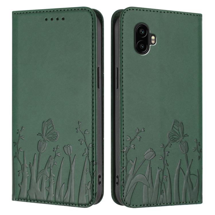 For Samsung Galaxy XCover6 Pro Tulips Butterfly Pattern Magnetic Vegan Leather Phone Case