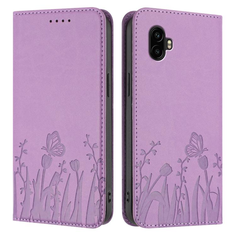 For Samsung Galaxy XCover6 Pro Tulips Butterfly Pattern Magnetic Vegan Leather Phone Case