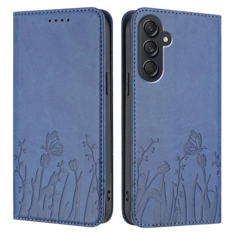 For Samsung Galaxy M55 / C55 Tulips Butterfly Pattern Magnetic Vegan Leather Phone Case