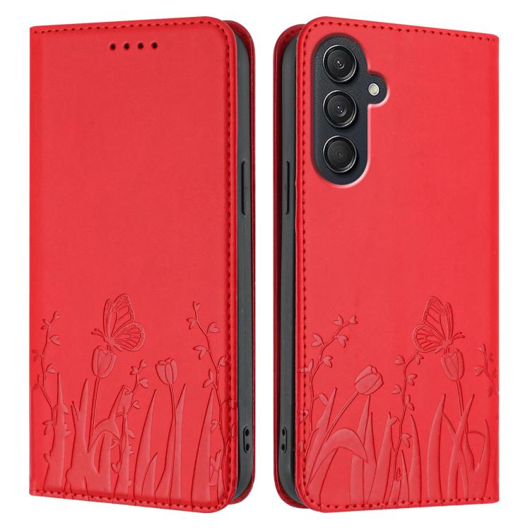 For Samsung Galaxy M55 / C55 Tulips Butterfly Pattern Magnetic Vegan Leather Phone Case