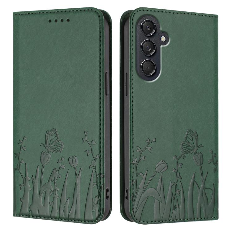 For Samsung Galaxy M55 / C55 Tulips Butterfly Pattern Magnetic Vegan Leather Phone Case