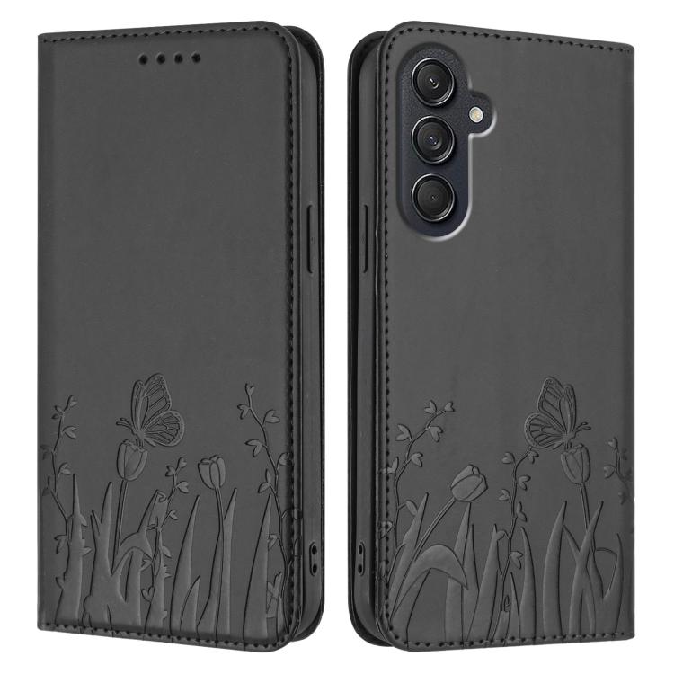 For Samsung Galaxy M55 / C55 Tulips Butterfly Pattern Magnetic Vegan Leather Phone Case