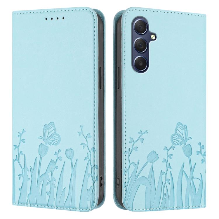 For Samsung Galaxy M54 / F54 Tulips Butterfly Pattern Magnetic Vegan Leather Phone Case